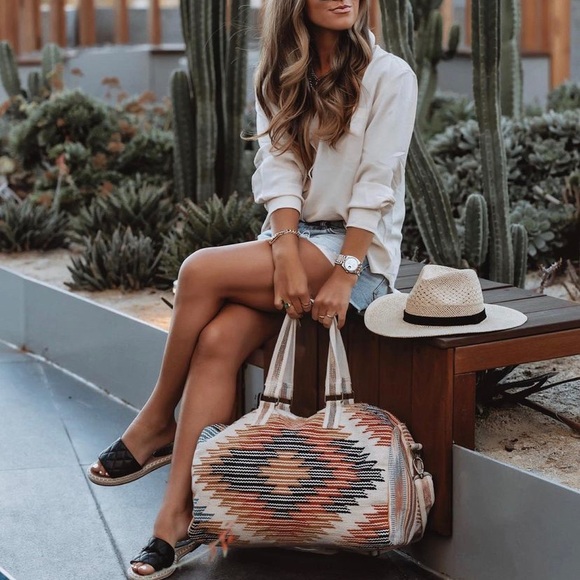 New Aztec Woven Tribal Boho Duffle Bag Weekender Travel Tote Purse - Picture 2 of 8